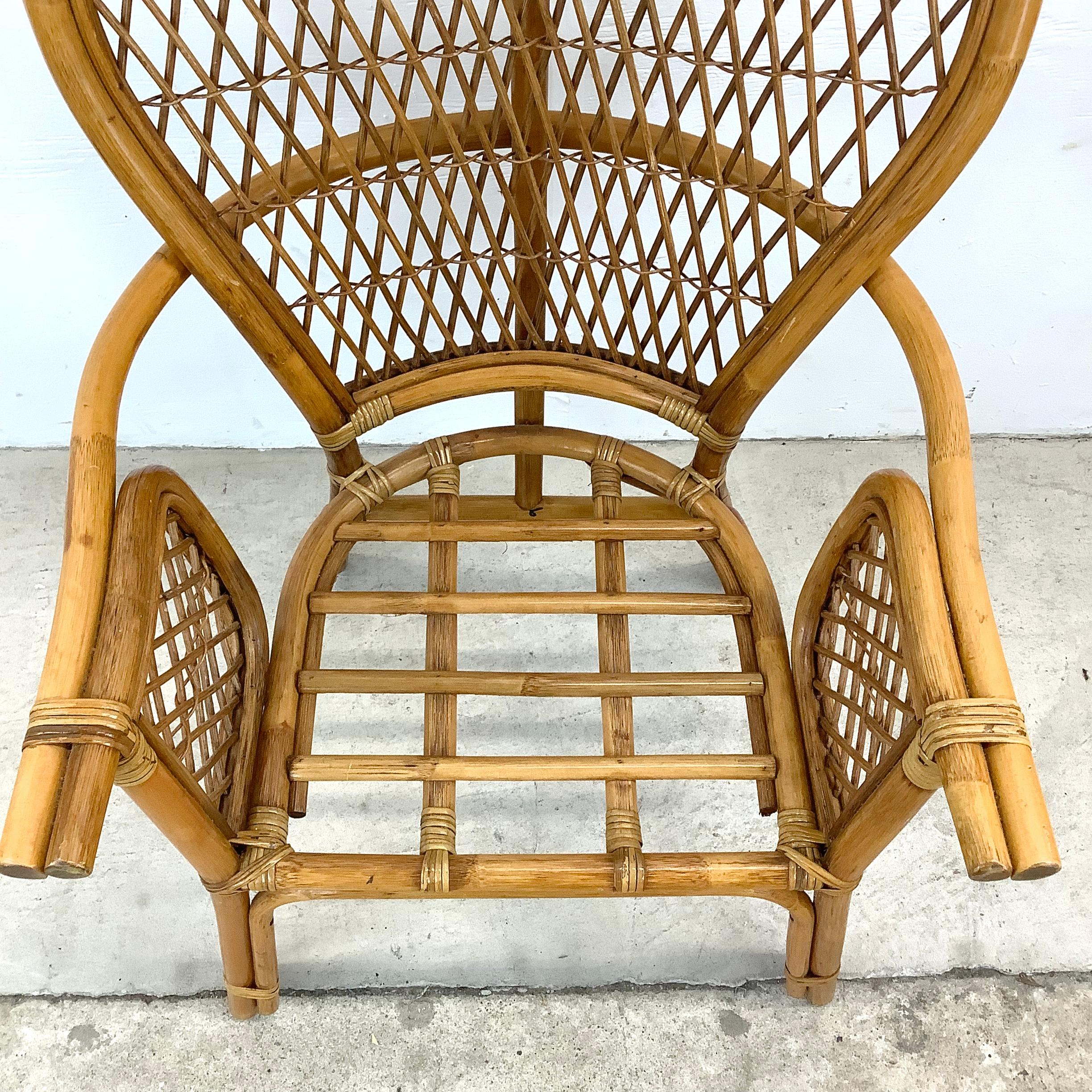 Bamboo Vintage Coastal Rattan Fanback Armchair For Sale