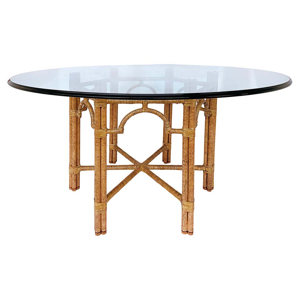 1980s Coastal Style Glass Top Rattan Dining Table in the Ficks Reed's ...