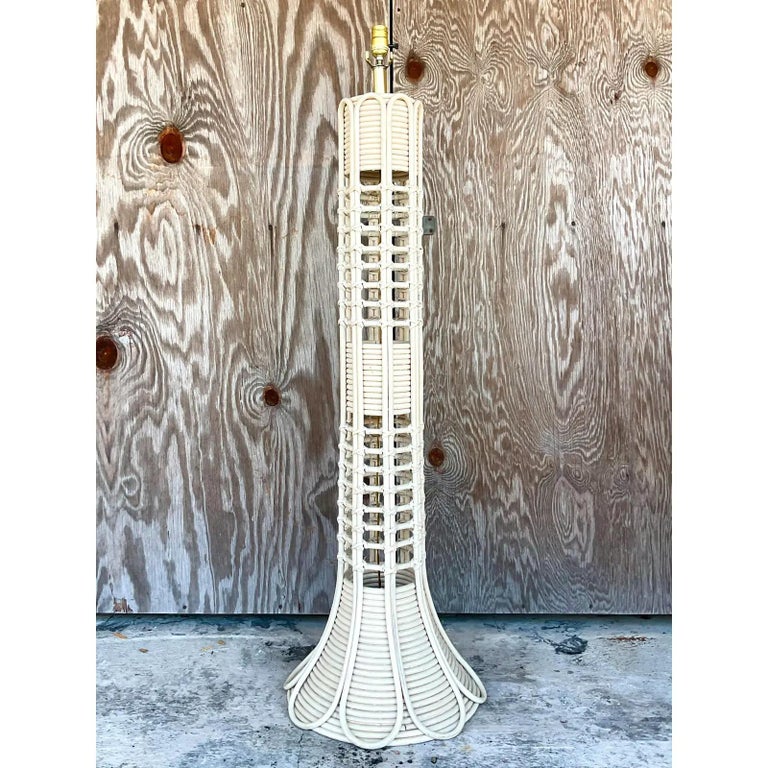 Vintage Coastal Rattan Floor Lamp For Sale at 1stDibs
