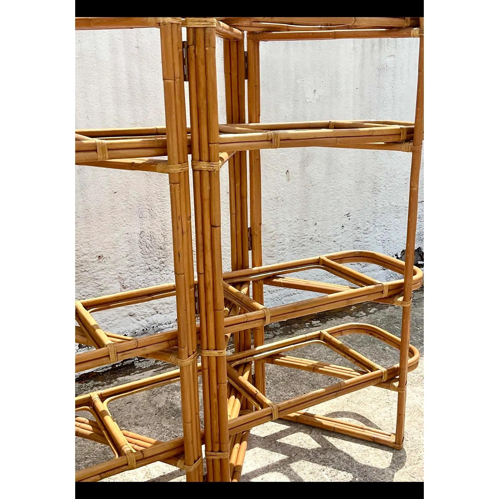 Vintage Coastal Rattan Folding Etagere 6