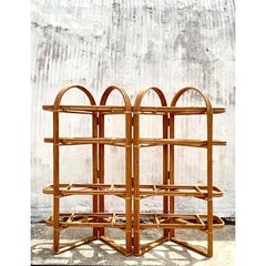 Vintage Coastal Rattan Folding Etagere
