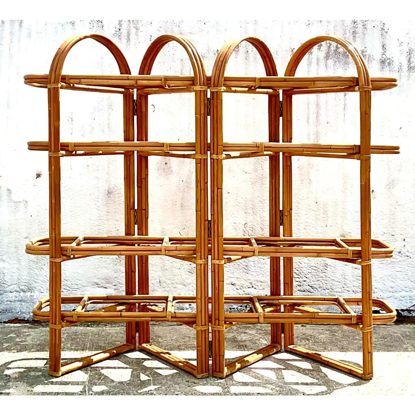 Philippine Vintage Coastal Rattan Folding Etagere