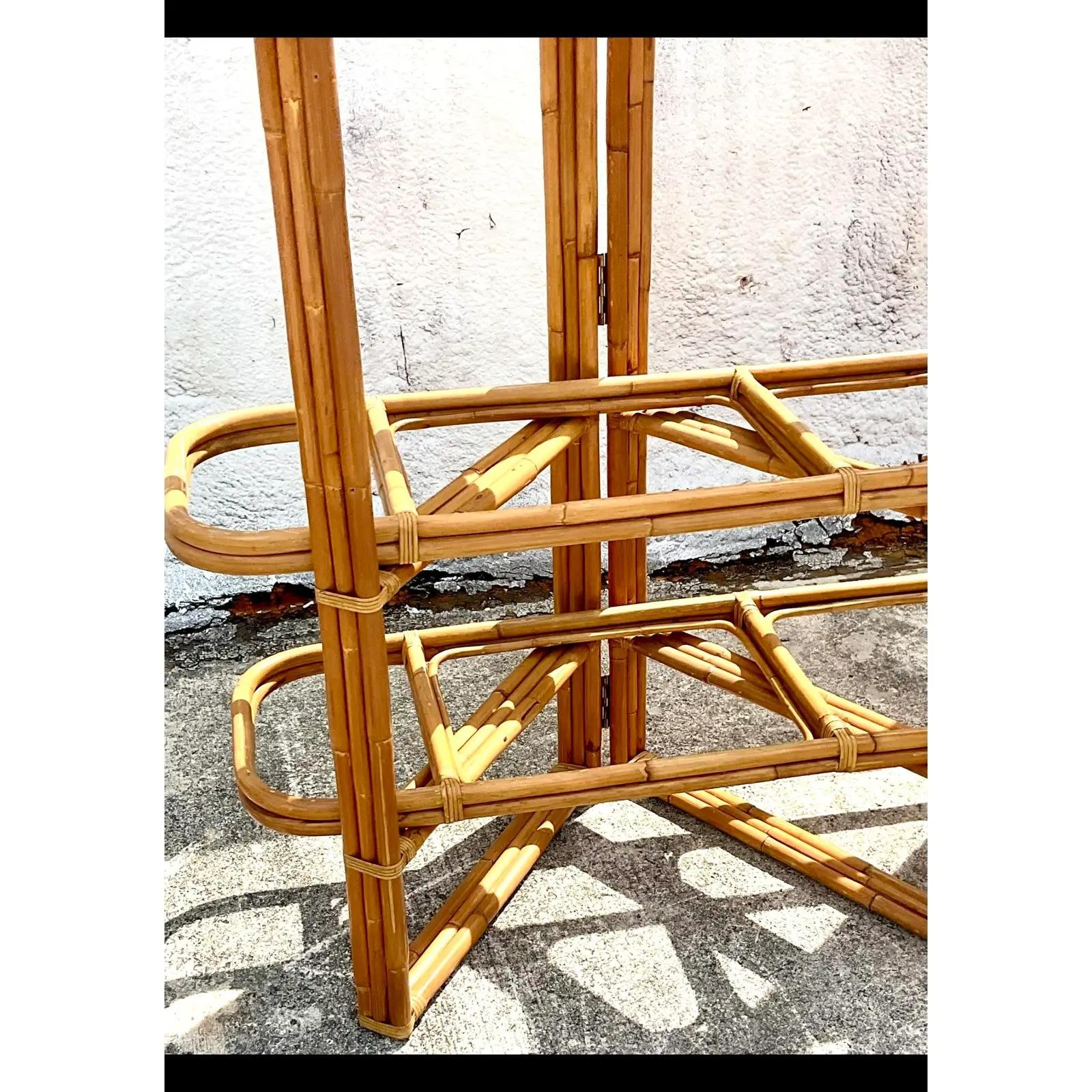 20th Century Vintage Coastal Rattan Folding Etagere