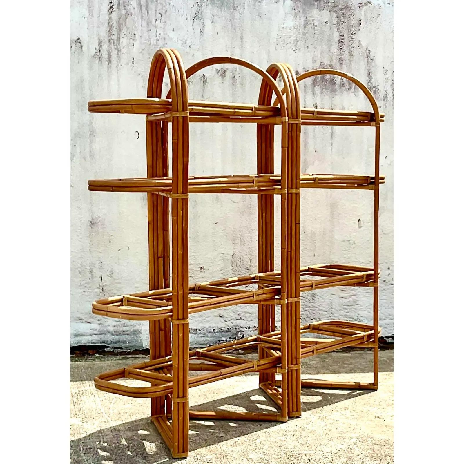 Vintage Coastal Rattan Folding Etagere 1