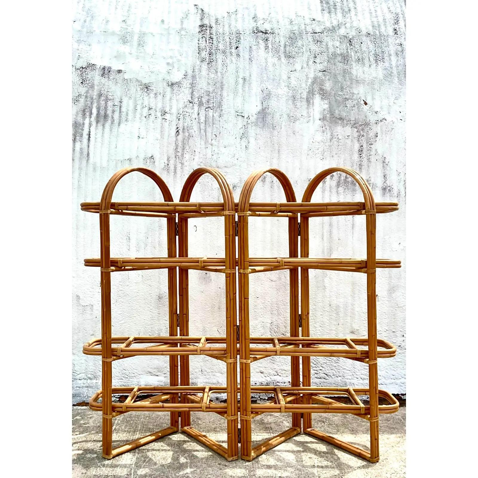 Vintage Coastal Rattan Folding Etagere 2