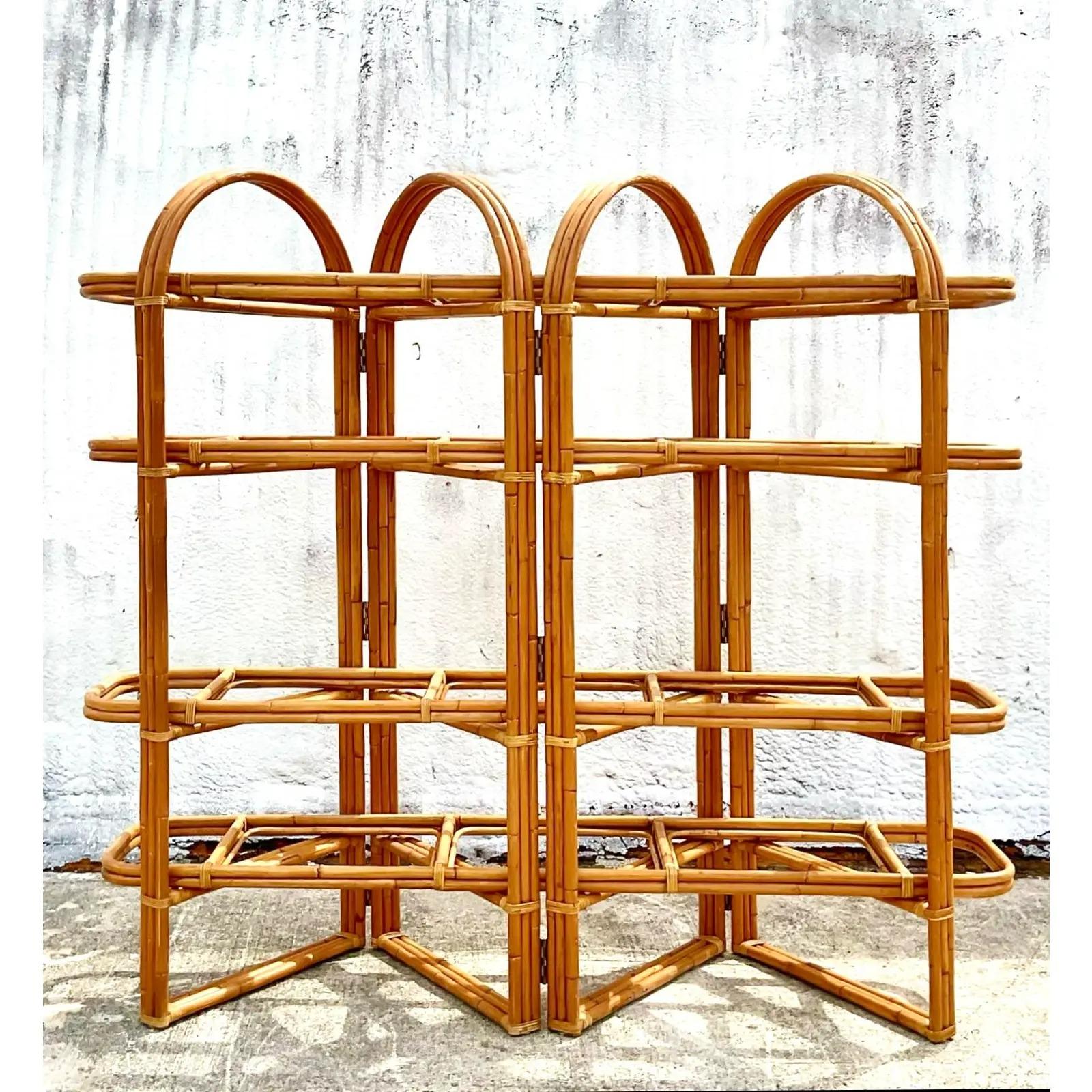 Vintage Coastal Rattan Folding Etagere 3