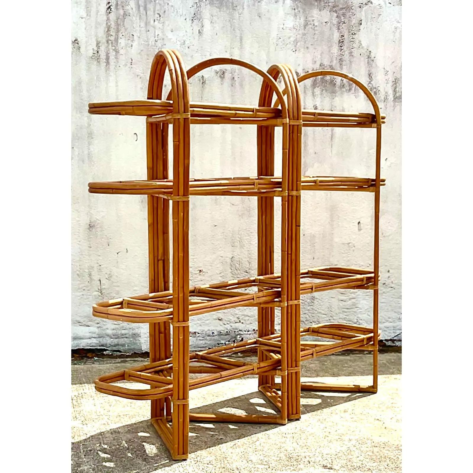 Vintage Coastal Rattan Folding Etagere 4