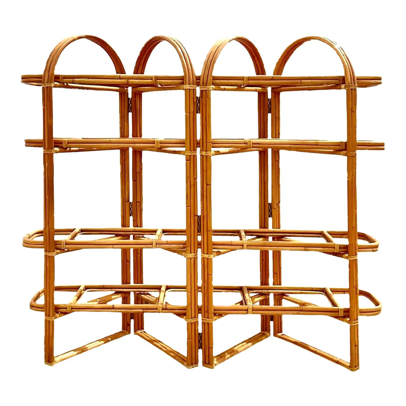 Vintage Coastal Rattan Folding Etagere