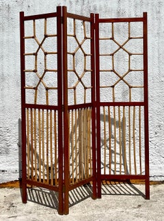 Vintage Coastal Rattan Folding Screen