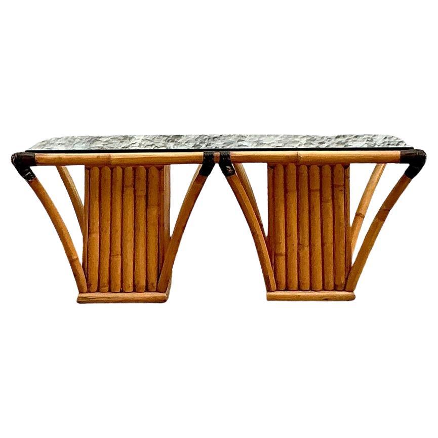 Vintage Coastal Rattan Frame Coffee Table
