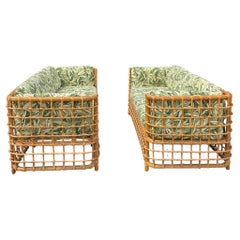 Vintage Coastal Rattan Grid Sofas After Henry Olko for Willow and Reed - a Pair