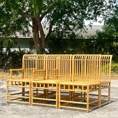 Vintage Coastal Rattan High Back Dining Chairs, Set of Six