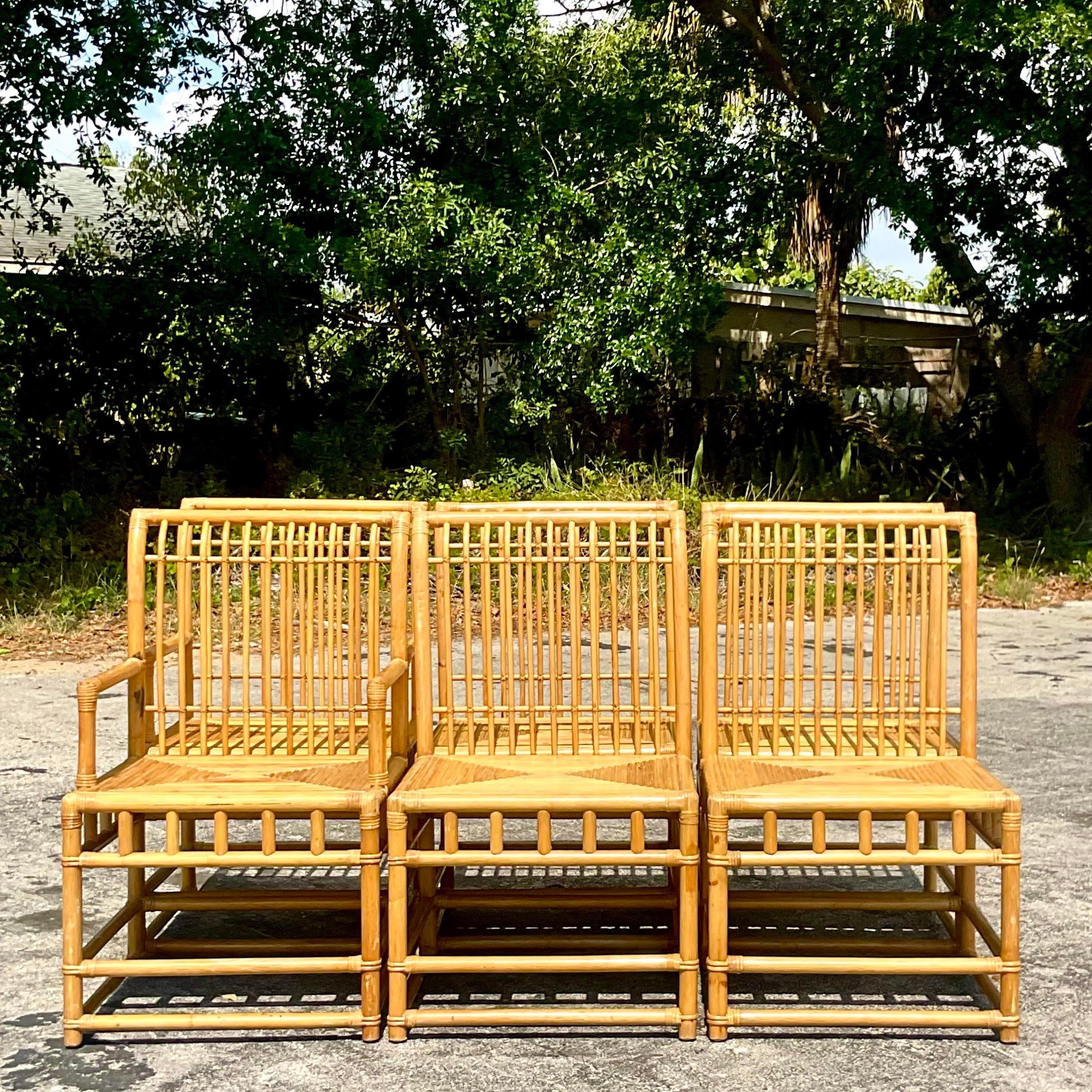 Vintage Coastal Rattan High Back Dining Chairs, Set of Six 3