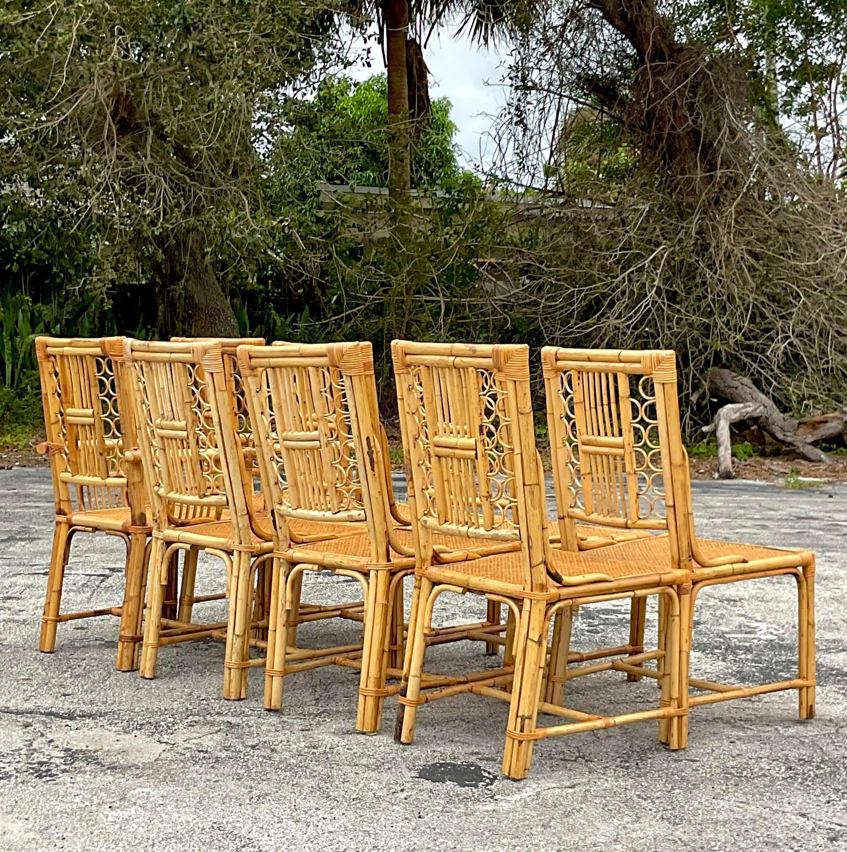 Vintage Coastal Rattan Loop Dining Chairs - Set of 8 1