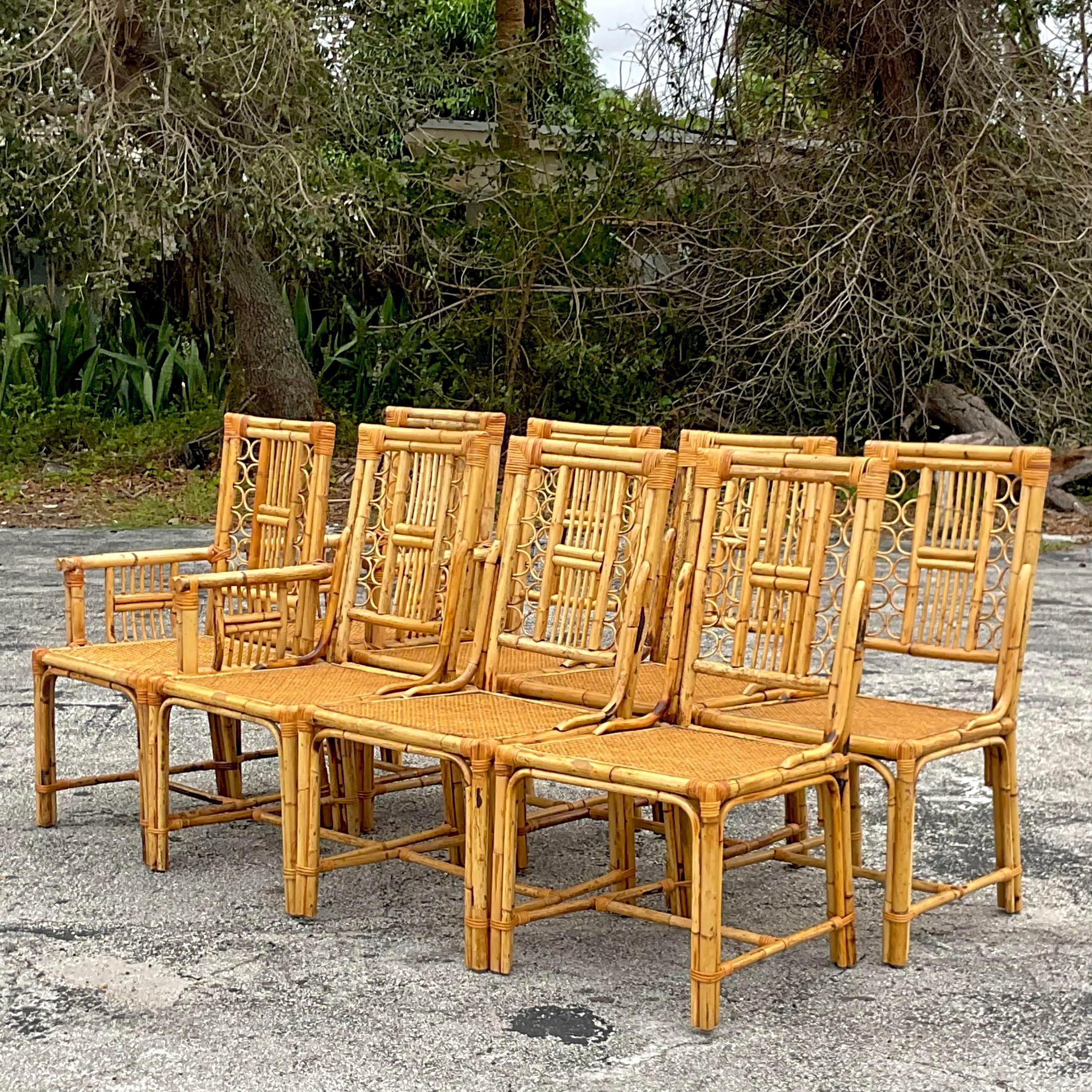 Vintage Coastal Rattan Loop Dining Chairs - Set of 8 2