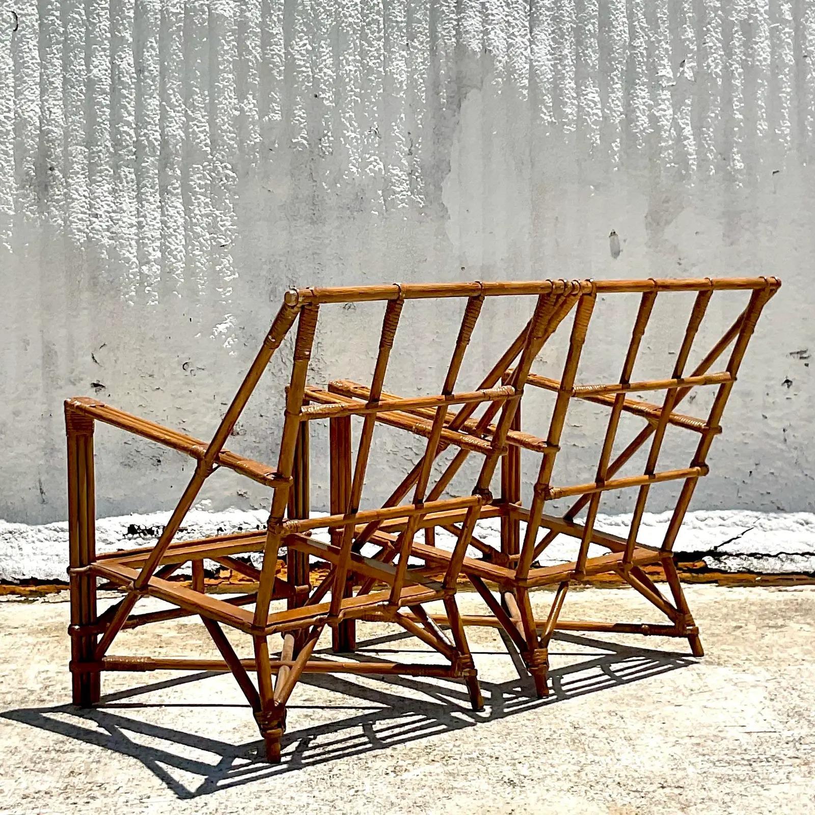 Vintage Coastal Rattan Lounge Chairs a Pair at 1stDibs