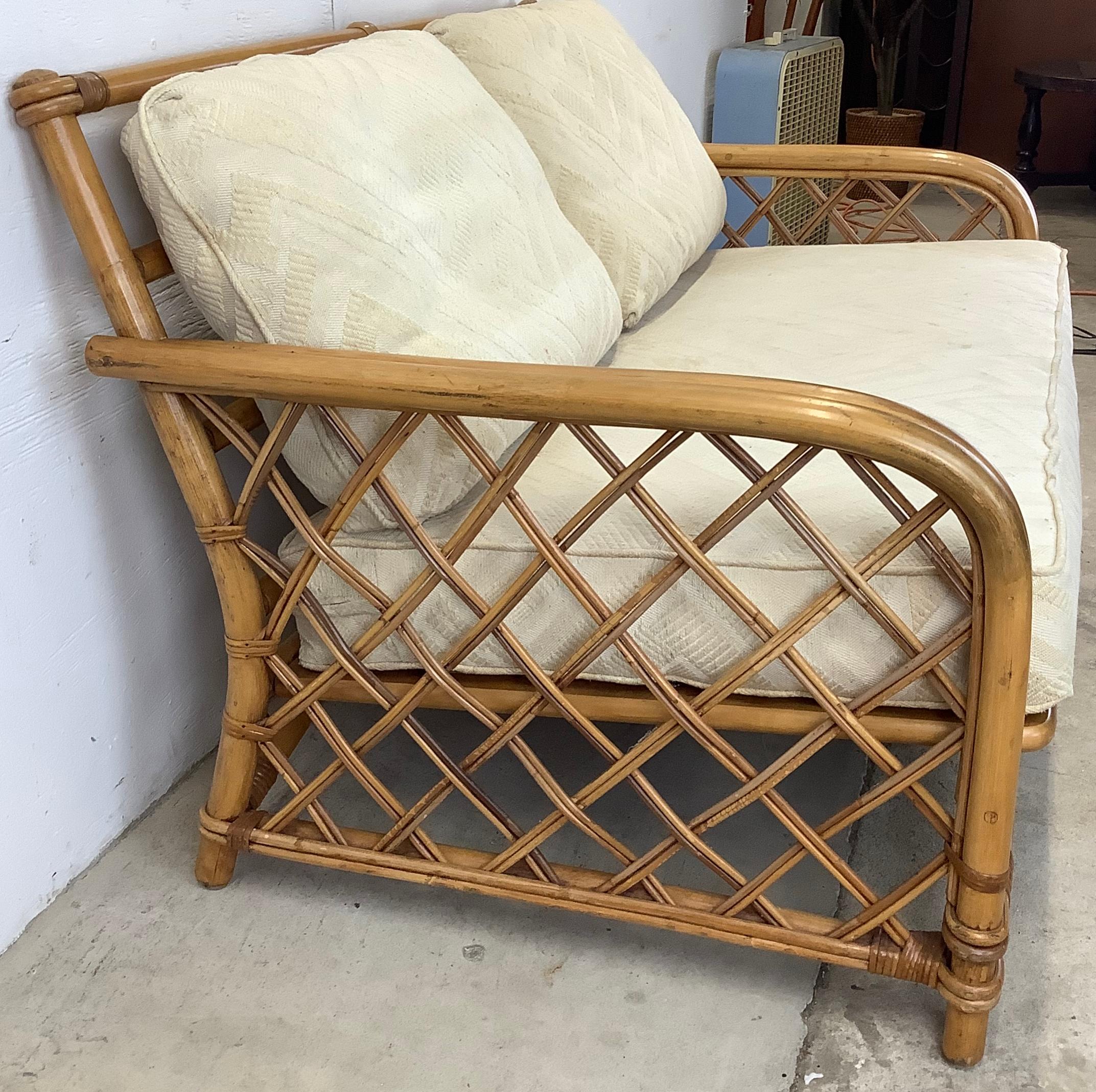 Other Vintage Coastal Rattan Loveseat by Ficks Reed For Sale