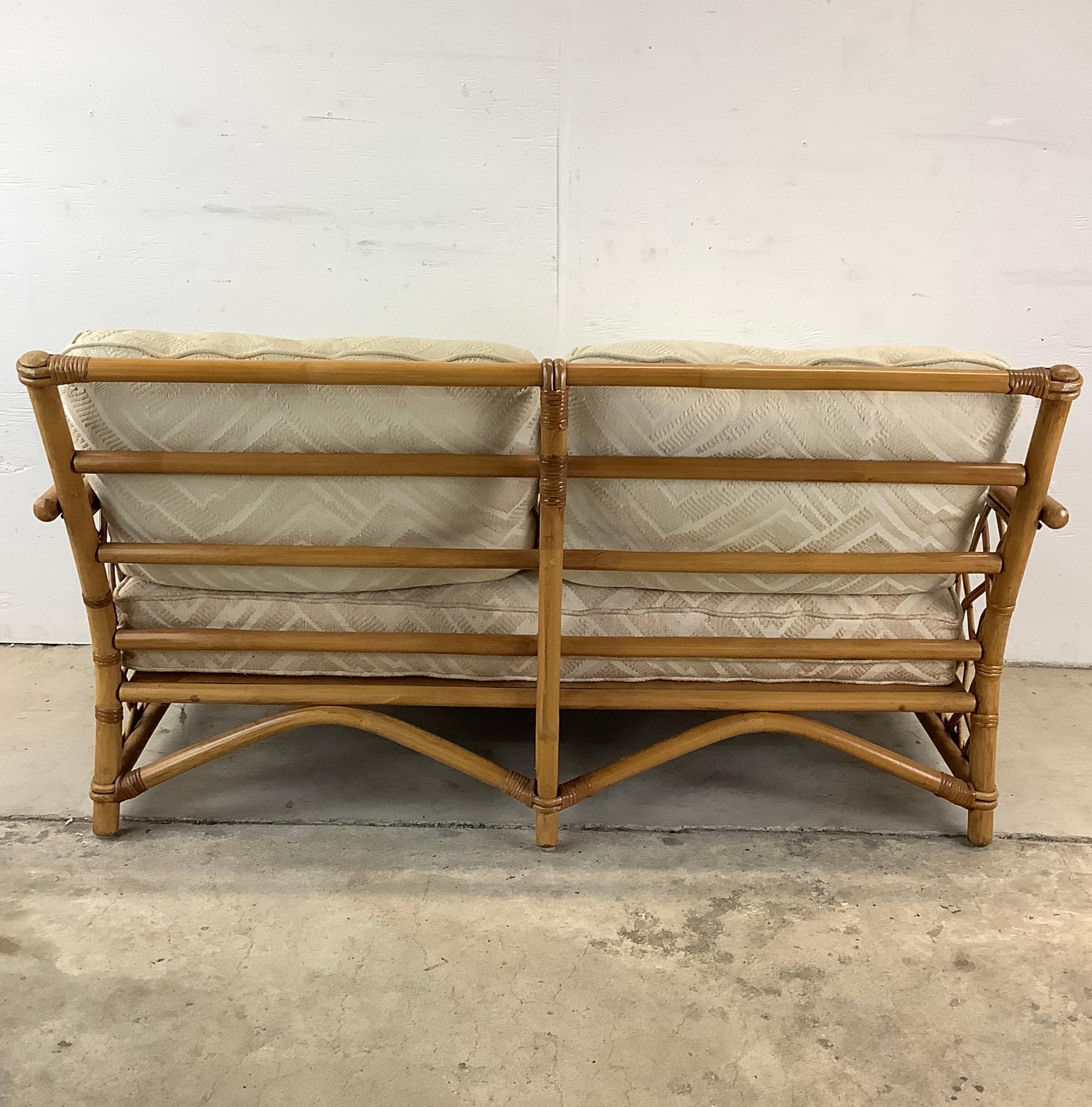 20th Century Vintage Coastal Rattan Loveseat by Ficks Reed For Sale