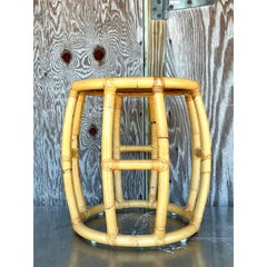 Vintage Coastal Rattan Low Stool