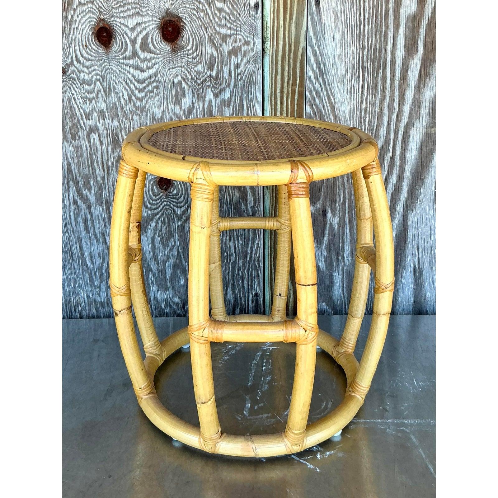 Philippine Vintage Coastal Rattan Low Stool For Sale