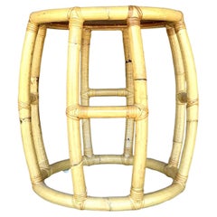 Vintage Coastal Rattan Low Stool