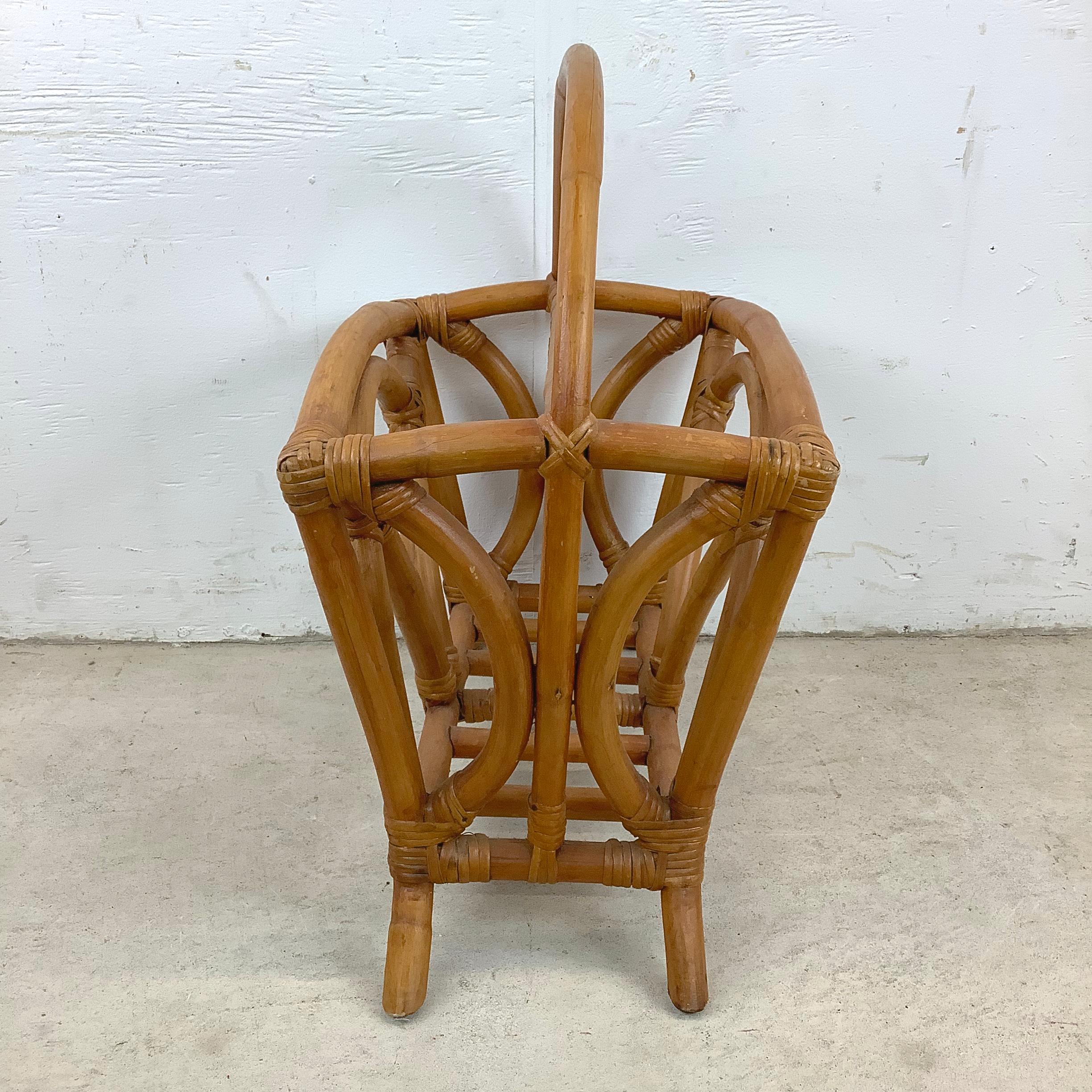 Vintage Coastal Rattan Magazine Rack For Sale at 1stDibs