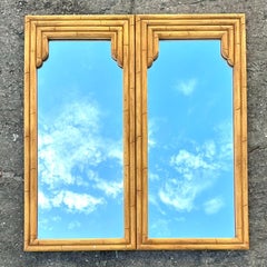 Vintage Coastal Rattan Mirror - Set of 2
