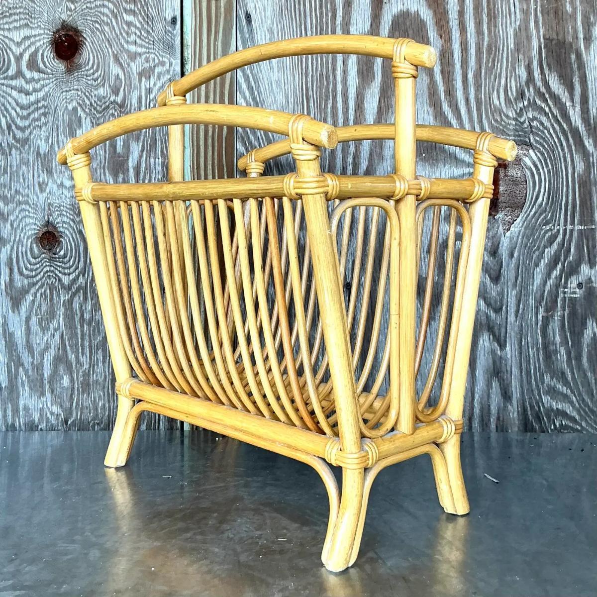 Philippine Vintage Coastal Rattan Newspaper Rack For Sale