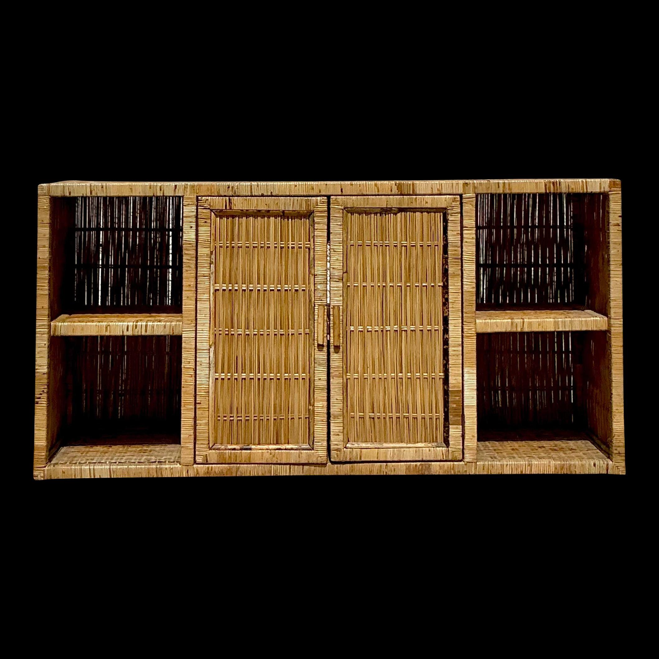 Vintage Coastal Rattan Open Credenza