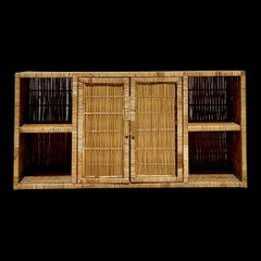 Vintage Coastal Rattan Open Credenza