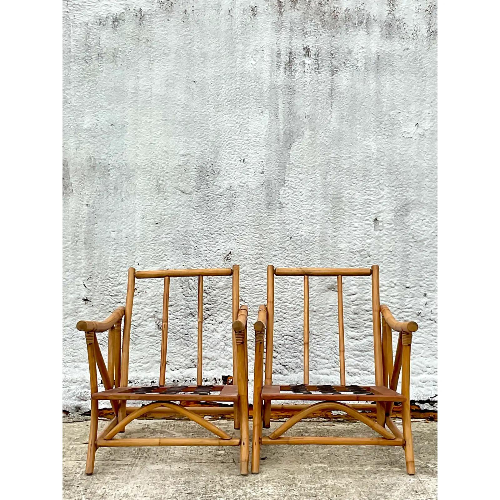 Vintage Coastal Rattan Pagoda Chairs, a Pair In Good Condition In west palm beach, FL