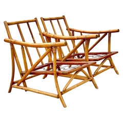 Vintage Coastal Rattan Pagoda Chairs, a Pair