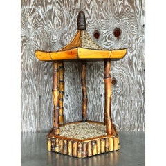 Vintage Coastal Rattan Pagoda Pedestal