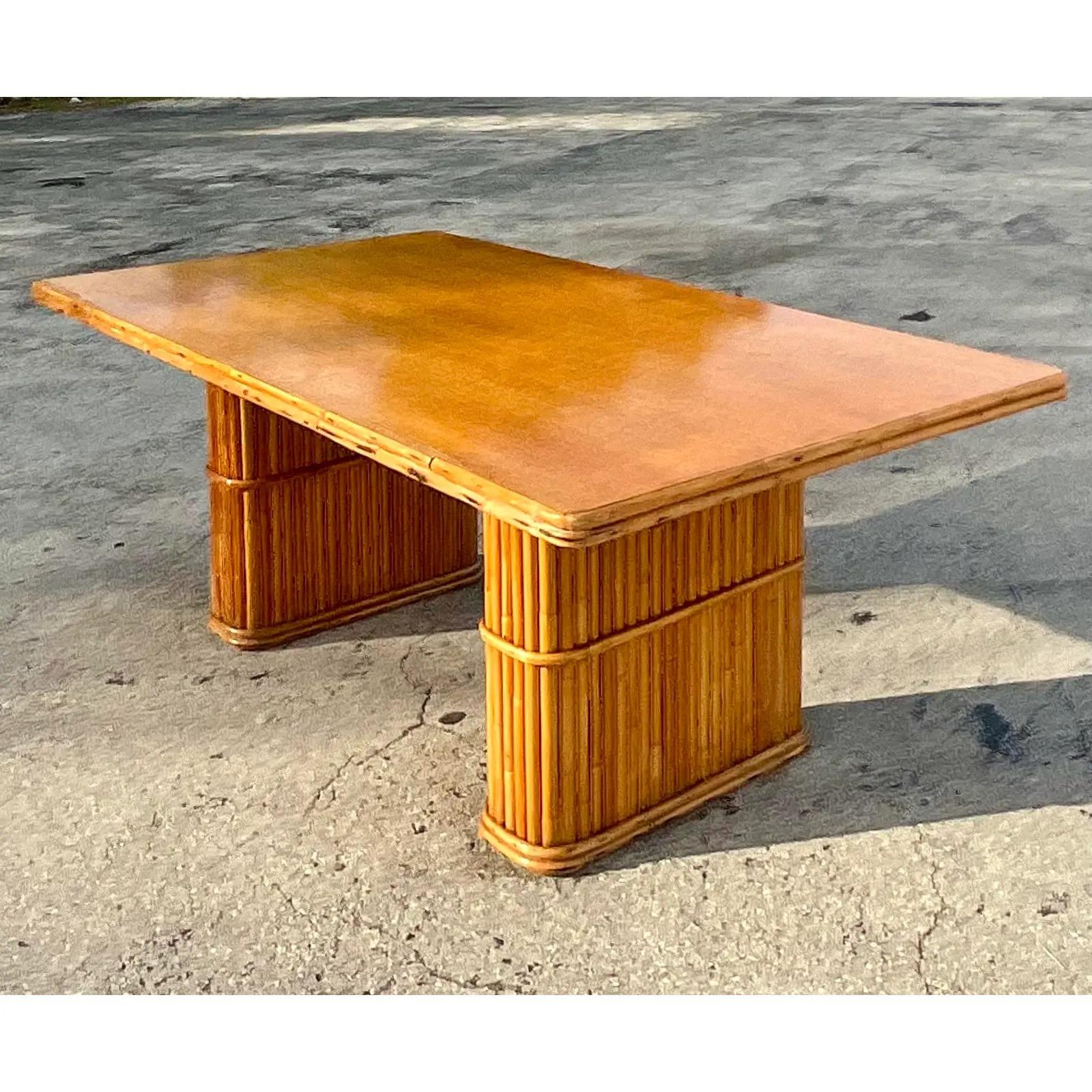 Philippine Vintage Coastal Rattan Pedestal Dining Table For Sale