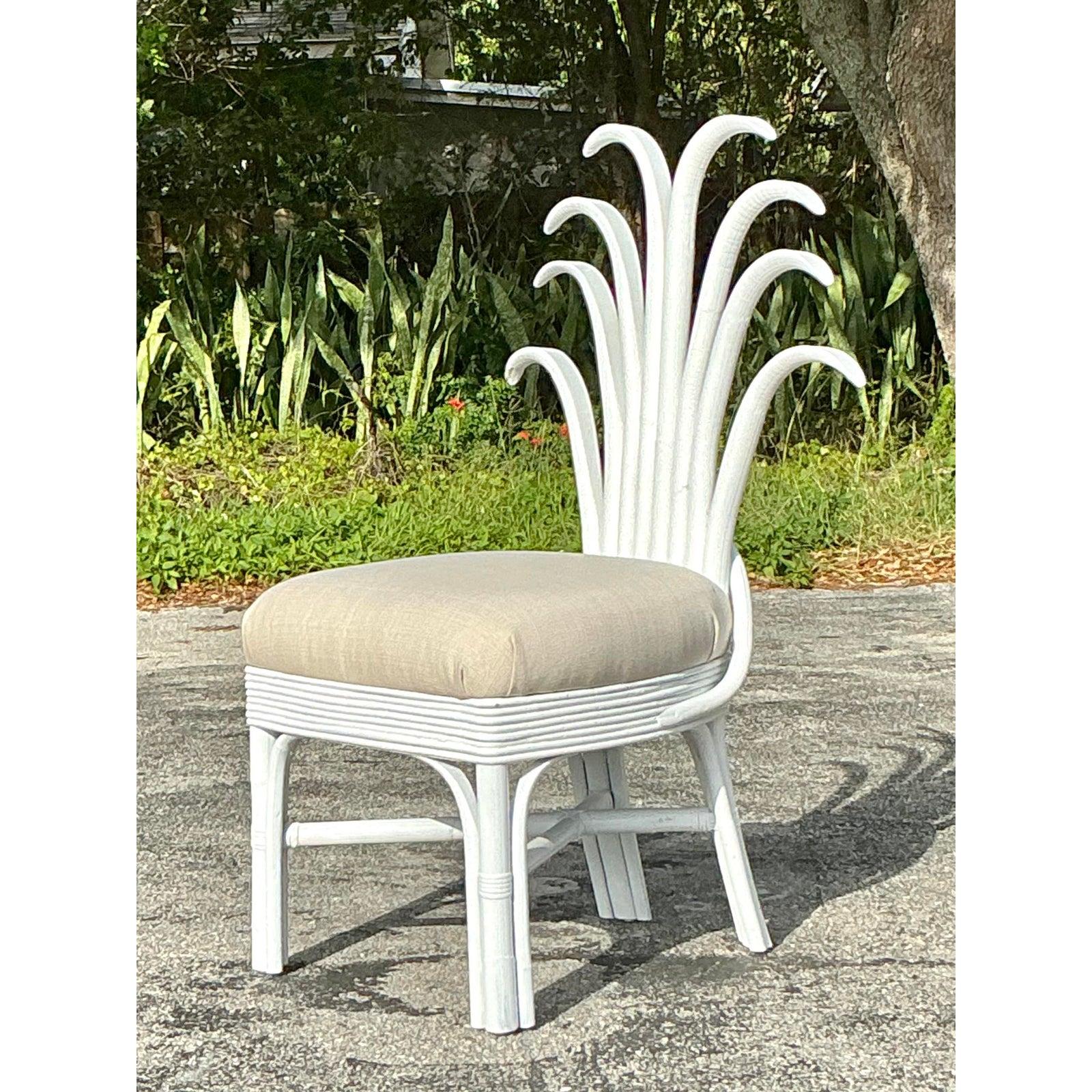 Fabric Vintage Coastal Rattan Pineapple Chair For Sale