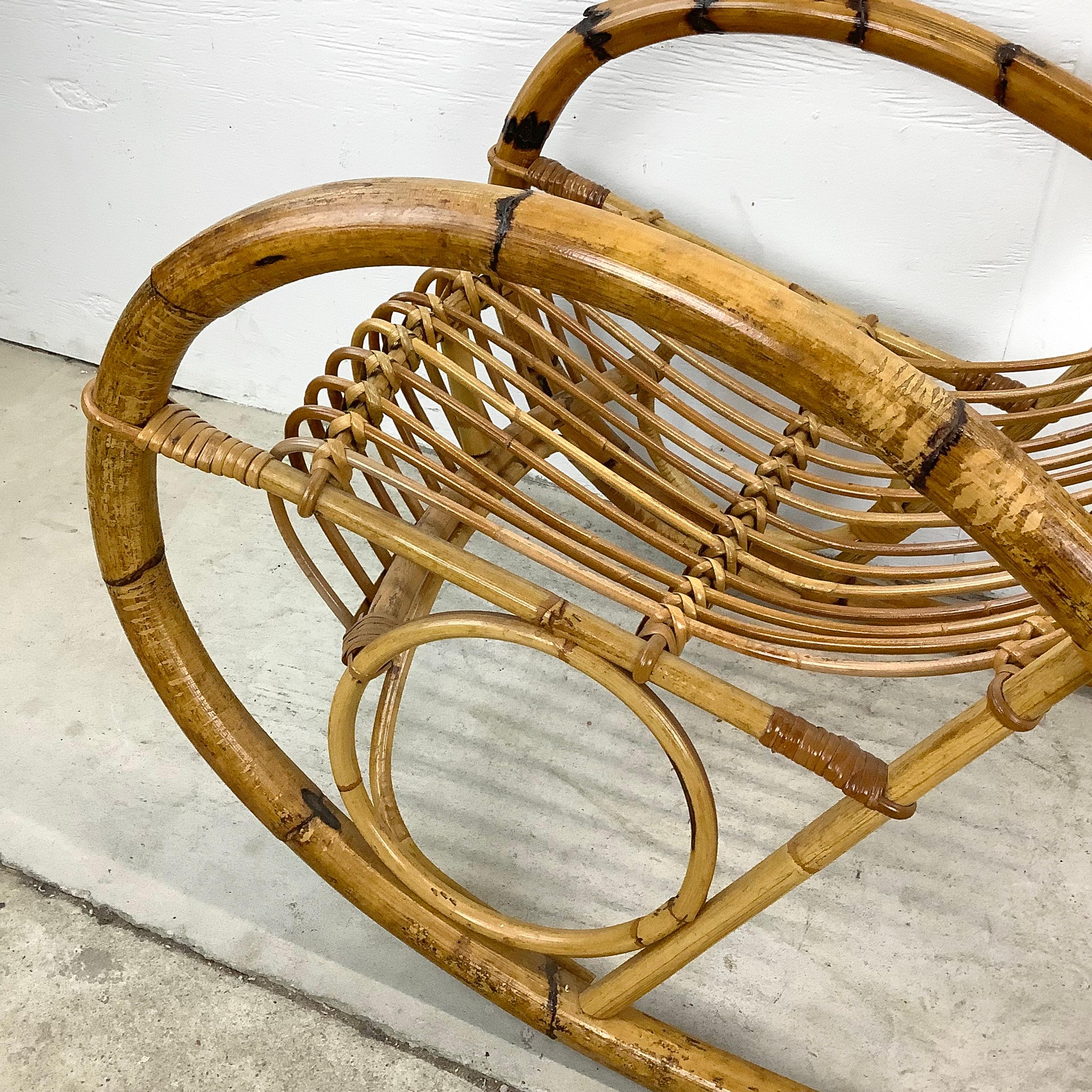 Vintage Coastal Rattan Rocking Chairs after Franco Albini For Sale 4