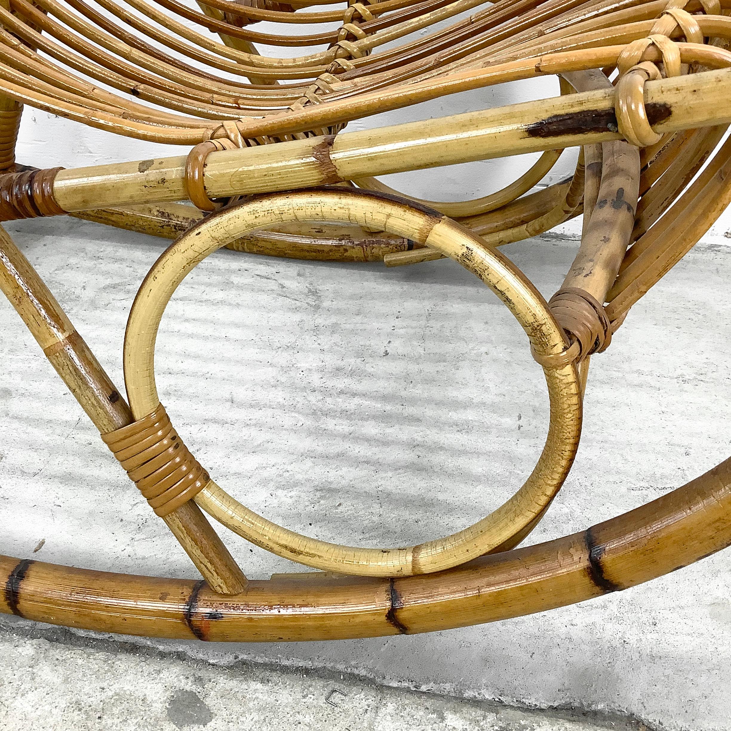 Vintage Coastal Rattan Rocking Chairs after Franco Albini For Sale 8