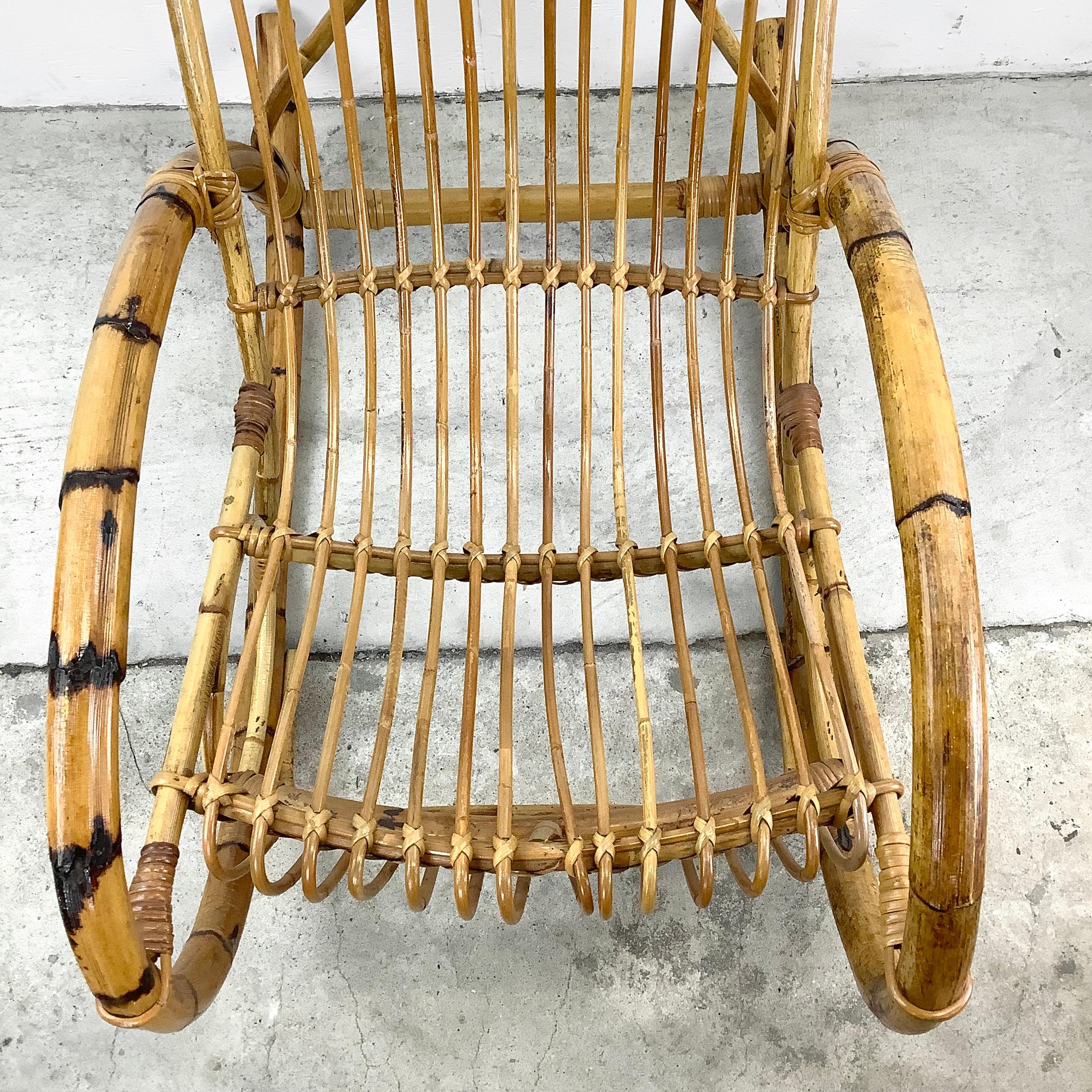 Vintage Coastal Rattan Rocking Chairs after Franco Albini For Sale 12