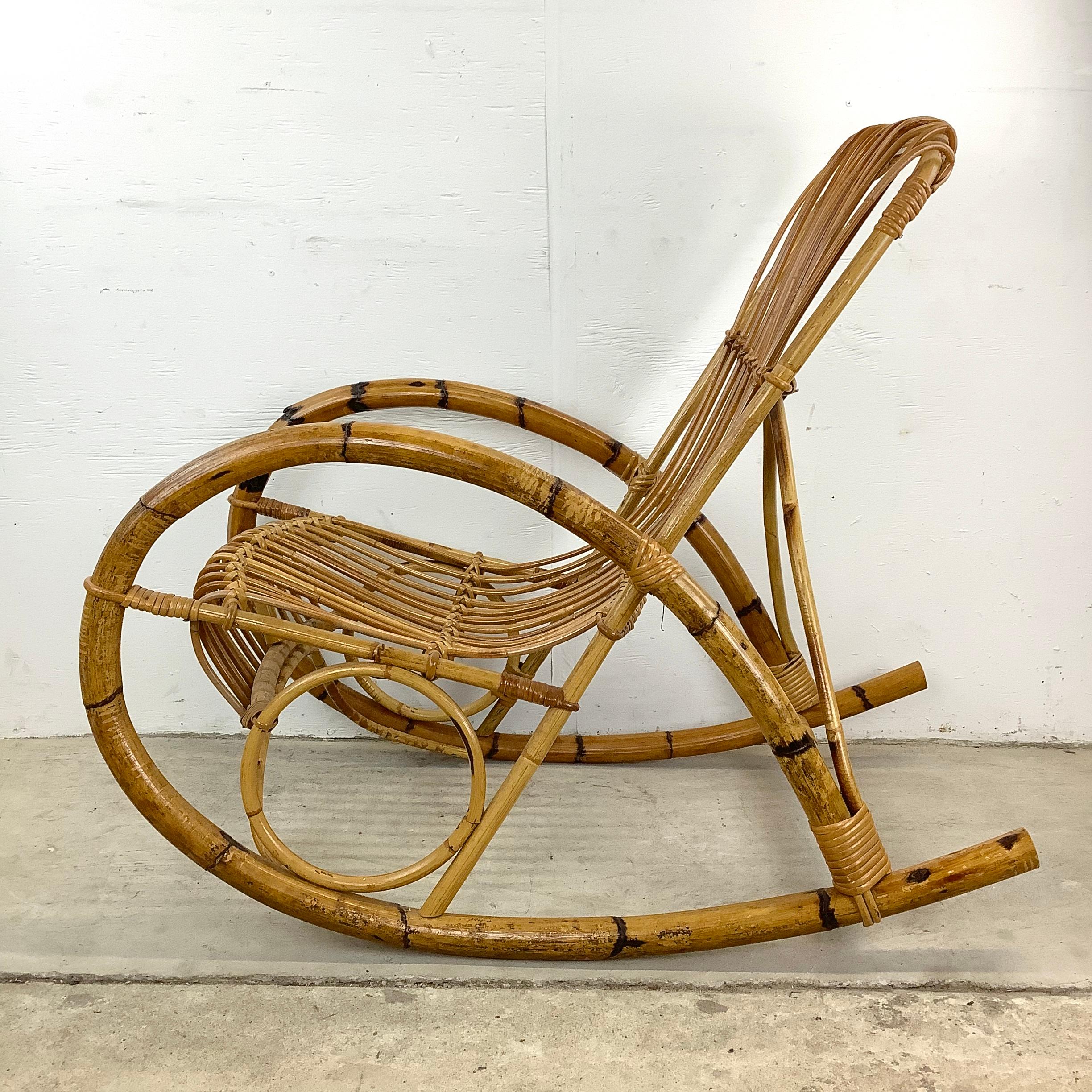 Unknown Vintage Coastal Rattan Rocking Chairs after Franco Albini For Sale