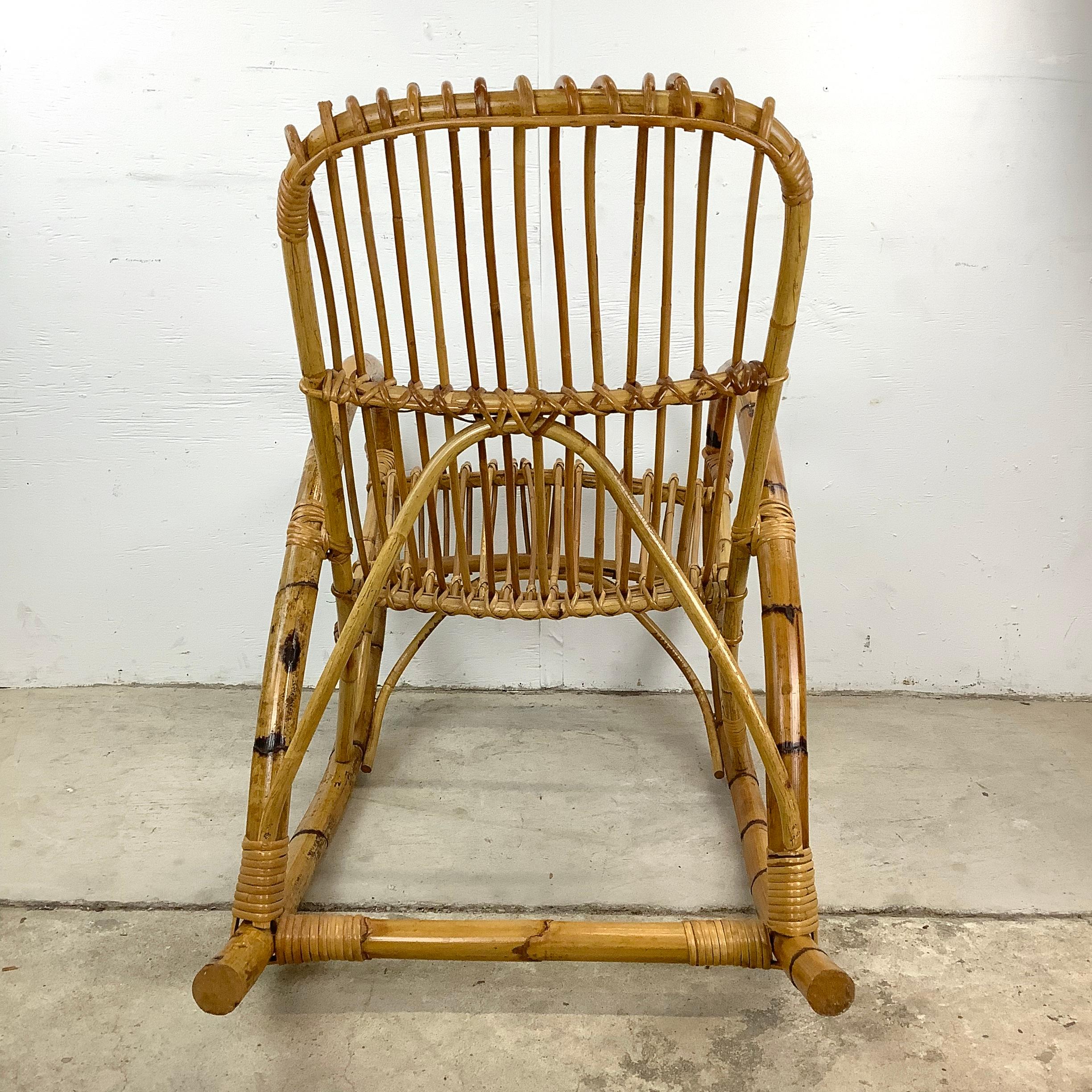 Other Vintage Coastal Rattan Rocking Chairs after Franco Albini For Sale