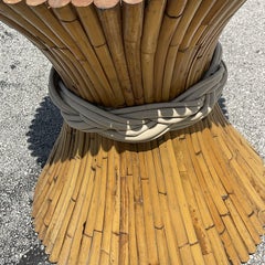 Vintage Coastal Rattan Sheath of Wheat Table Pedestal After McGuire