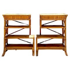 Vintage Coastal Rattan Side Tables -A Pair