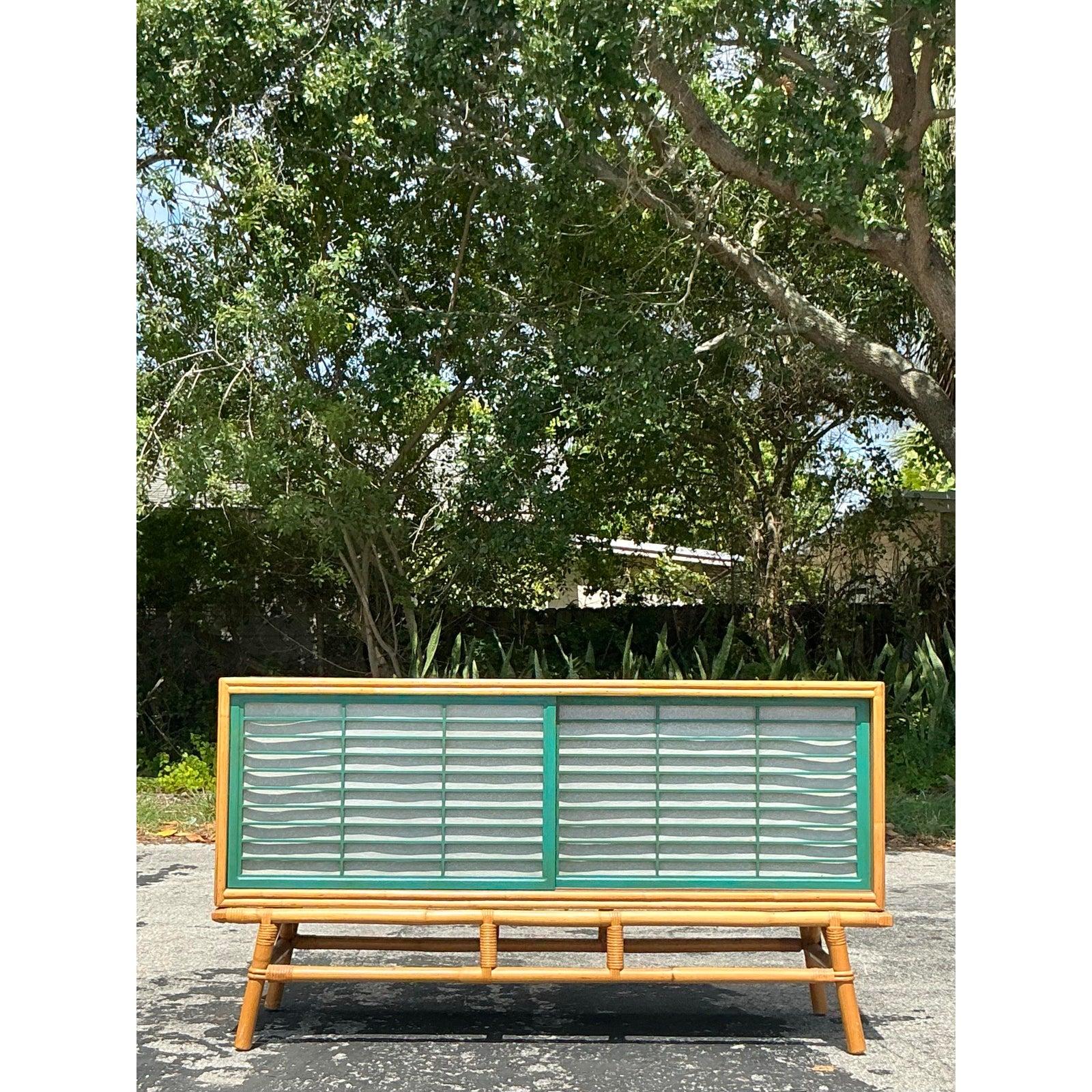 Vintage Coastal Rattan Sideboard After Ficks Reed For Sale 3