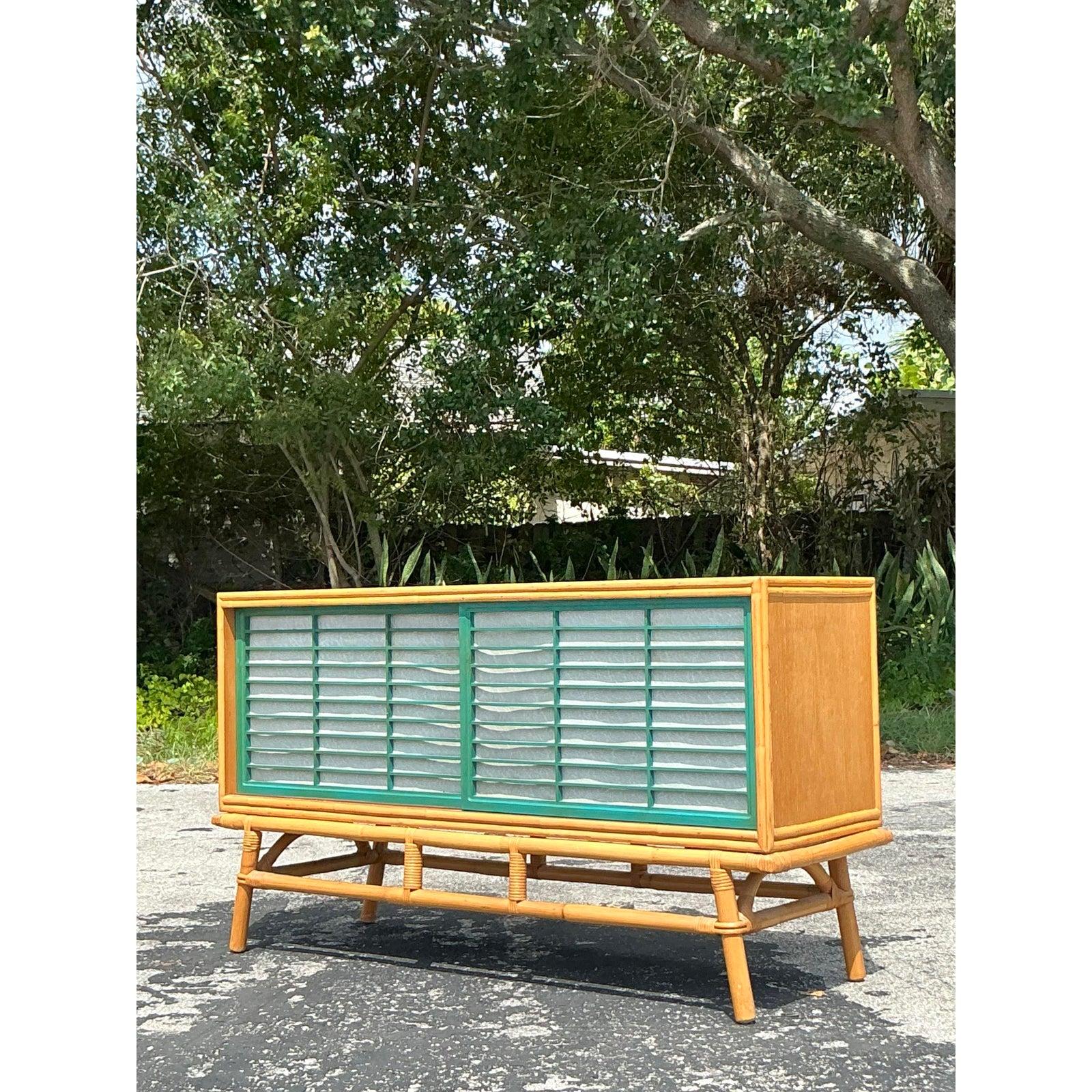 Vintage Coastal Rattan Sideboard After Ficks Reed For Sale 4