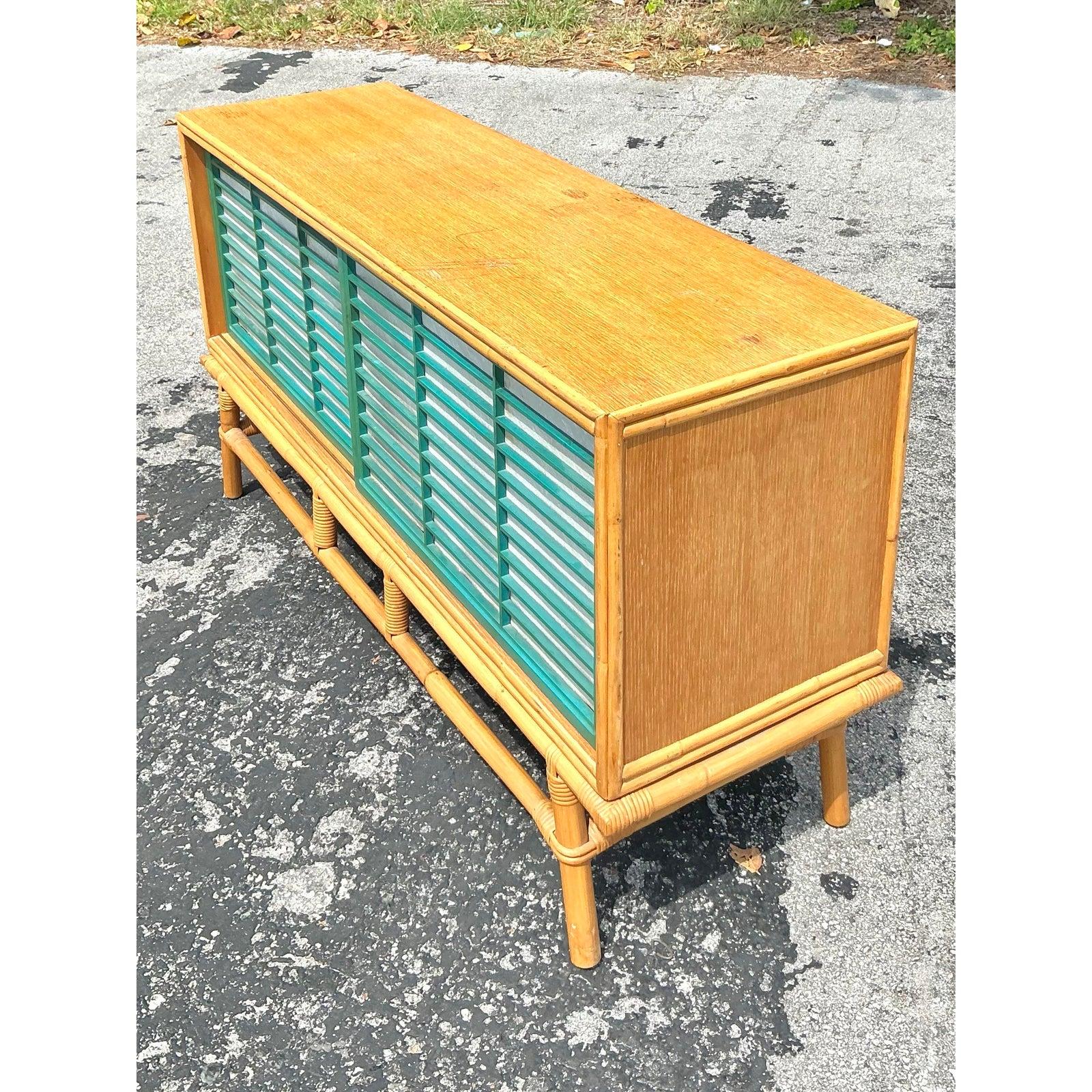 Vintage Coastal Rattan Sideboard After Ficks Reed For Sale 5