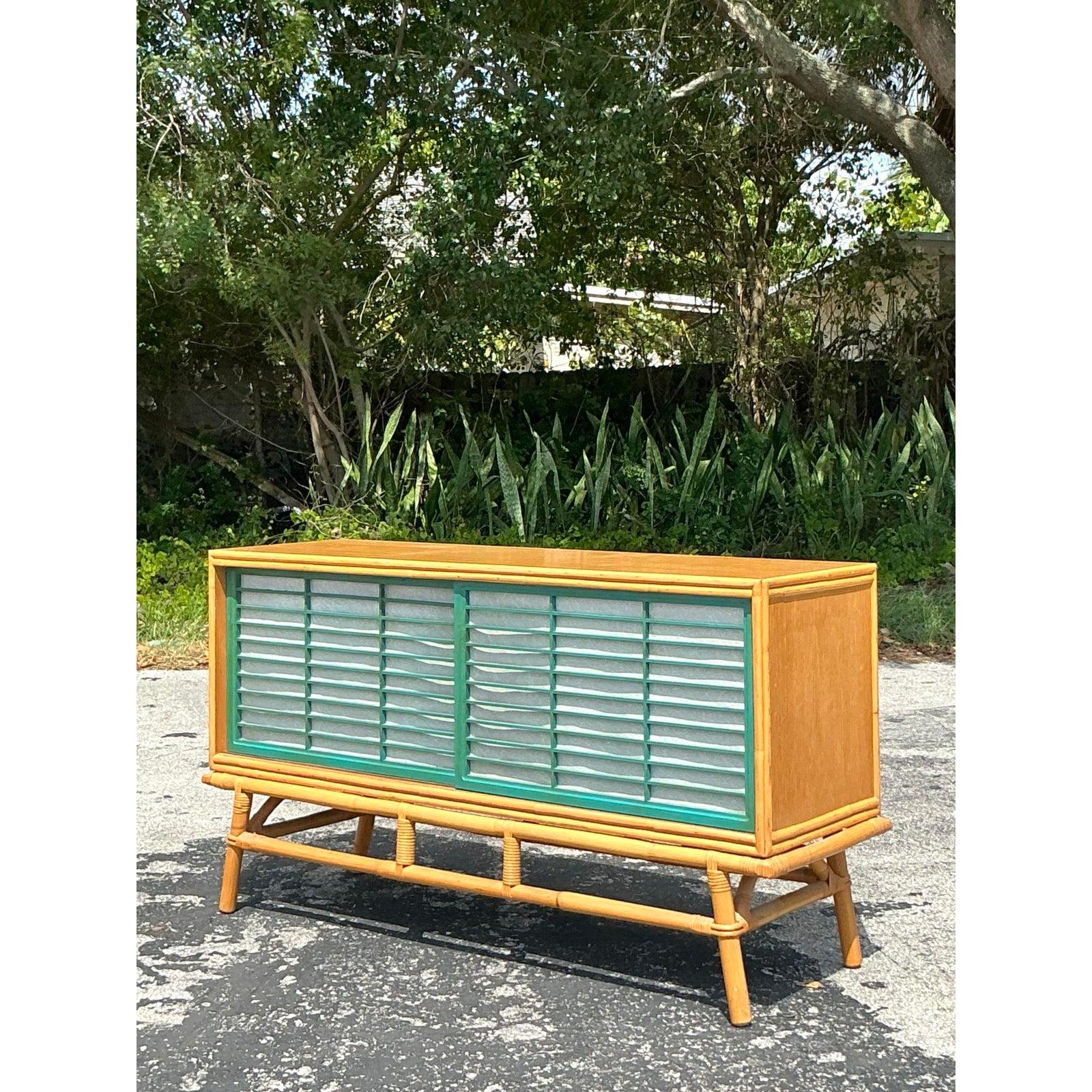 Mid-Century Modern Vintage Coastal Rattan Sideboard After Ficks Reed For Sale