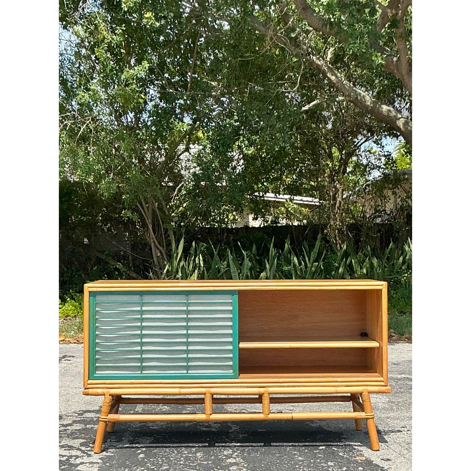 Philippine Vintage Coastal Rattan Sideboard After Ficks Reed For Sale