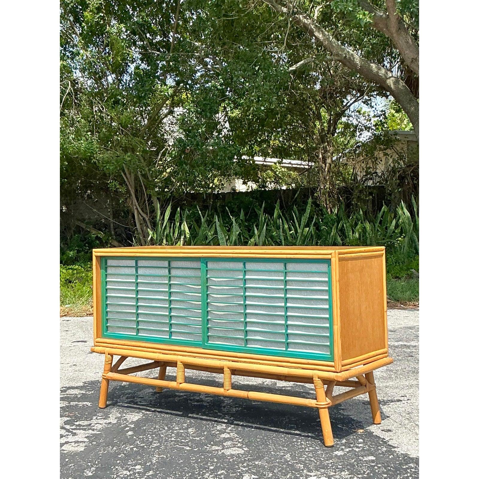 Vintage Coastal Rattan Sideboard After Ficks Reed For Sale 2