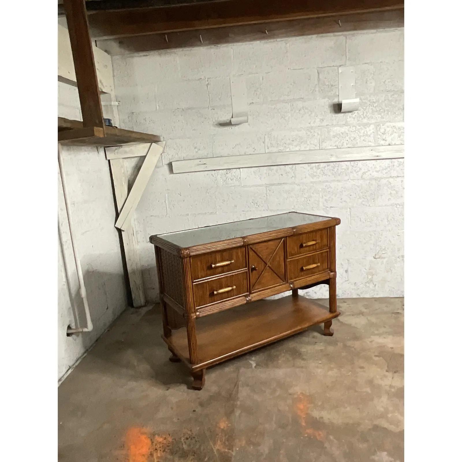 Vintage Coastal Rattan Sideboard In Good Condition In West Palm Beach, FL