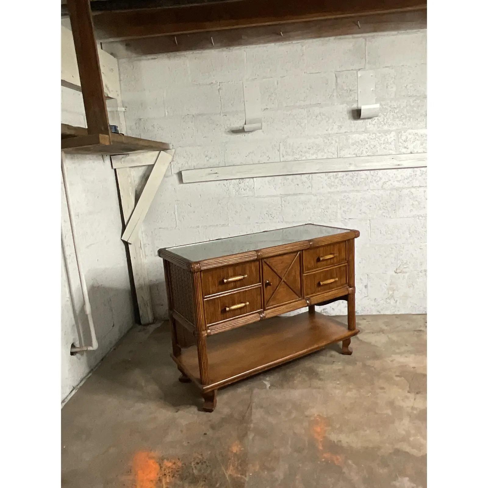 Vintage Coastal Rattan Sideboard In Good Condition In west palm beach, FL